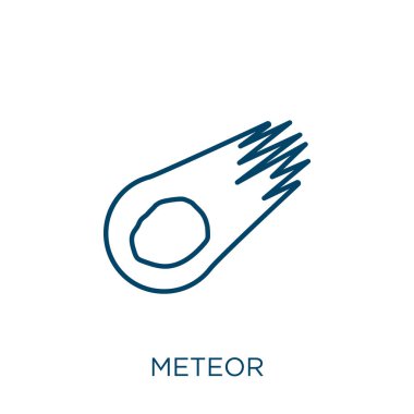 Meteor simgesi. Beyaz arkaplanda izole edilmiş ince doğrusal meteor taslak simgesi. Çizgi vektör işareti, ağ ve mobil sembolü