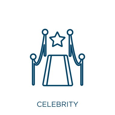 Ünlü ikonu. Beyaz arka planda izole edilmiş ince doğrusal ünlü taslak simgesi. Satır vektörü ünlü işareti, ağ ve mobil sembolü