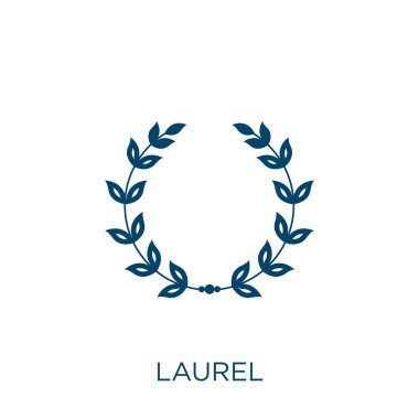 Defne simgesi. Beyaz arkaplanda izole edilmiş ince çizgisel defne ana hatları simgesi. Çizgi vektör defne işareti, ağ ve mobil sembolü