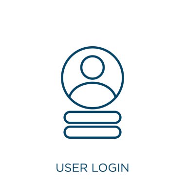 kullanıcı giriş simgesi. Beyaz arkaplanda ince doğrusal kullanıcı giriş simgesi izole edildi. Satır vektörü kullanıcı giriş işareti, ağ ve mobil için sembol