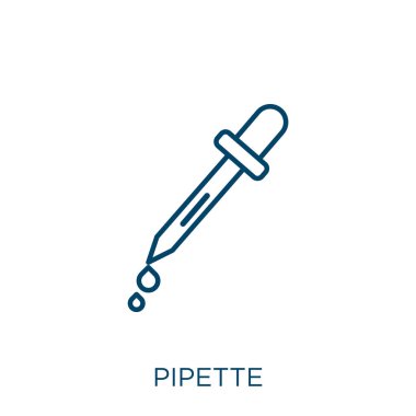 pipette simgesi. Beyaz arkaplanda izole edilmiş ince doğrusal pipet ana hatları simgesi. Çizgi vektör pipeti işareti, ağ ve mobil simgesi