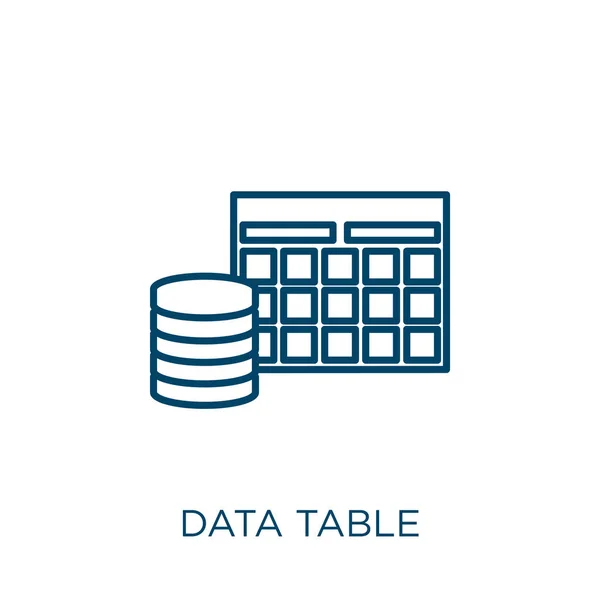 Gegevenstabel Pictogram Dunne Lineaire Data Tabel Schema Pictogram Geïsoleerd Witte — Stockvector