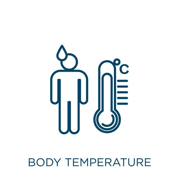 Εικονίδιο Θερμοκρασίας Σώματος Λεπτό Γραμμικό Περίγραμμα Θερμοκρασίας Σώματος Απομονωμένο Λευκό — Διανυσματικό Αρχείο