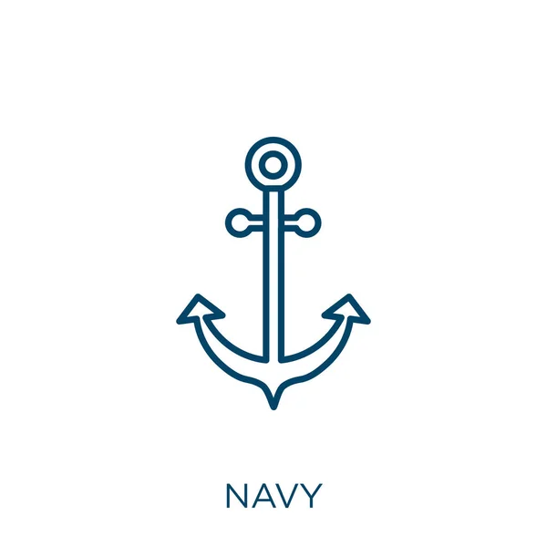 Námořní Ikona Tenký Lineární Obrys Námořnictva Ikona Izolované Bílém Pozadí — Stockový vektor