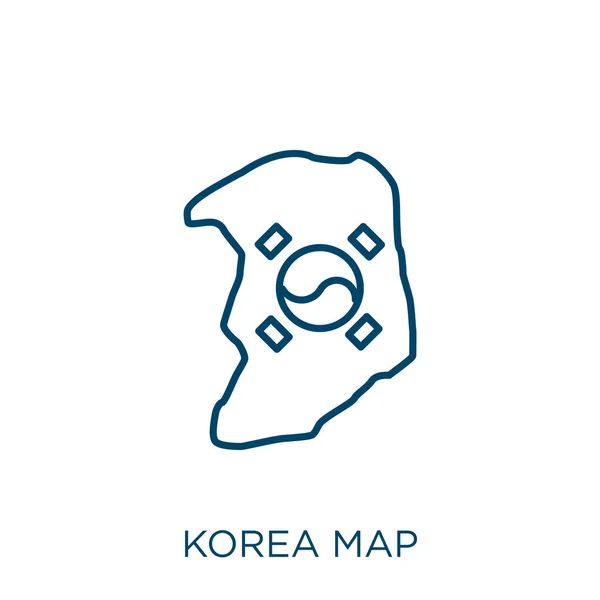 Korea Landkarte Dünnes Lineares Korea Kartenumriss Symbol Isoliert Auf Weißem — Stockvektor