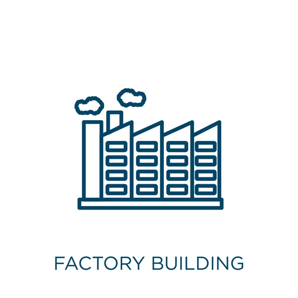 工厂建筑图标 细线工厂建筑轮廓图标孤立在白色背景上 线形矢量工厂建筑标志 网络和移动符号 — 图库矢量图片