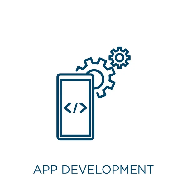 App Ontwikkeling Pictogram Dunne Lineaire App Development Outline Icoon Geïsoleerd — Stockvector