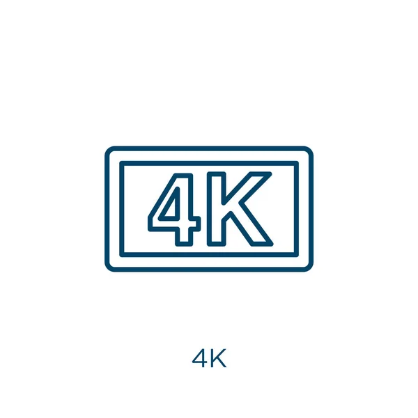 4Kアイコン 白い背景に孤立した薄い線形4Kアウトラインアイコン ラインベクトル4Kサイン ウェブとモバイル用のシンボル — ストックベクタ