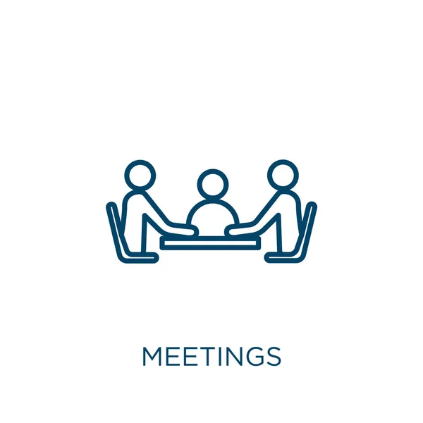 Meetings Icon Thin Linear Meetings Outline Icon Isolated White Background — Stock Vector