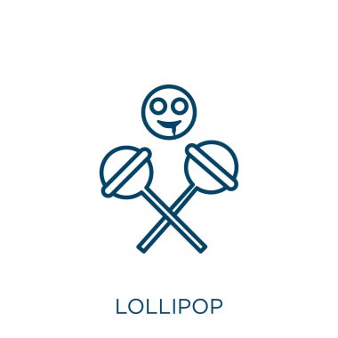 Lolipop ikonu. Beyaz arkaplanda izole edilmiş ince doğrusal lolipop ana hatları simgesi. Çizgi vektör lolipop işareti, ağ ve mobil sembolü