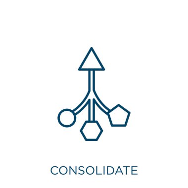 Simgeyi birleştir. Beyaz arkaplanda izole edilmiş ince doğrusal ana hatları birleştir. Satır vektör konsolide işareti, ağ ve mobil sembolü