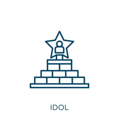 idol simgesi. Beyaz arkaplanda izole edilmiş ince doğrusal idol ana hatları simgesi. Çizgi vektör idol işareti, ağ ve mobil sembolü