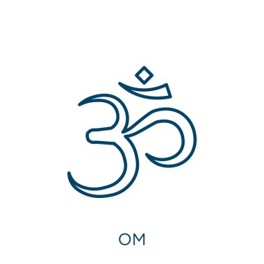 Simge. Beyaz arkaplanda izole edilmiş ince doğrusal ana hat simgesi. Satır vektörü om işareti, ağ ve mobil sembolü