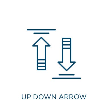 yukarı ok simgesi. Beyaz arkaplanda izole edilmiş ince doğrusal aşağı ok çizgi simgesi. Aşağıdaki ok işareti için satır yukarı vektör, ağ ve mobil sembolü