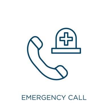 Acil çağrı ikonu. Beyaz arkaplanda ince doğrusal acil çağrı dış hat simgesi izole. Hat vektör acil çağrı kodu, ağ ve mobil sembolü