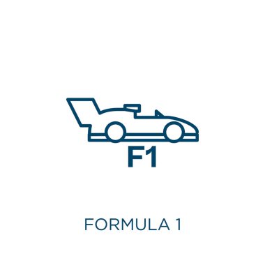 Formül 1 simgesi. İnce doğrusal formula _ 1 taslak simgesi beyaz arkaplanda izole edildi. Çizgi vektörü formula _ 1 işareti, ağ ve mobil sembolü