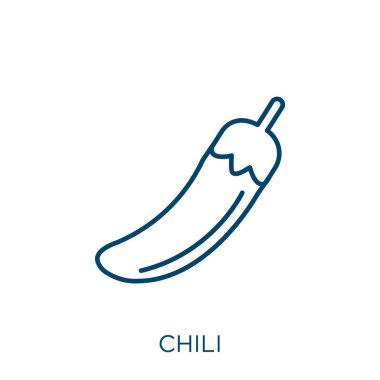 Kırmızı biber ikonu. Beyaz arkaplanda izole edilmiş ince doğrusal biber ana hatları simgesi. Çizgi vektör biber işareti, ağ ve mobil sembolü