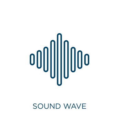ses dalgası simgesi. Beyaz arkaplanda izole edilmiş ince doğrusal ses dalgası ana hatları simgesi. Çizgi vektör ses dalgası işareti, ağ ve mobil sembolü