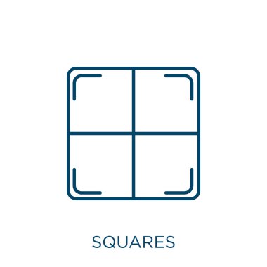 Kare simgesi. İnce doğrusal kareler beyaz arkaplanda izole edilmiş ana hatlar simgesi. Çizgi vektör kareleri işareti, ağ ve mobil sembolü