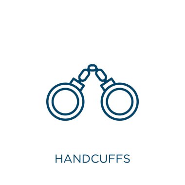 Kelepçe ikonu. Beyaz arka planda ince doğrusal kelepçe taslak simgesi izole edildi. Satır vektör kelepçe işareti, ağ ve mobil sembolü