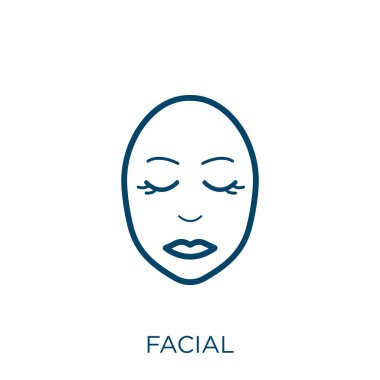 Yüz ikonu. Beyaz arkaplanda izole edilmiş ince doğrusal yüz hatları simgesi. Çizgi vektör yüz işareti, ağ ve mobil sembolü