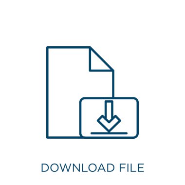 Dosya simgesi indir. İnce doğrusal indirme dosya özeti simgesi beyaz arkaplanda izole edildi. Satır vektörü dosya indirme işareti, ağ ve mobil simgesi