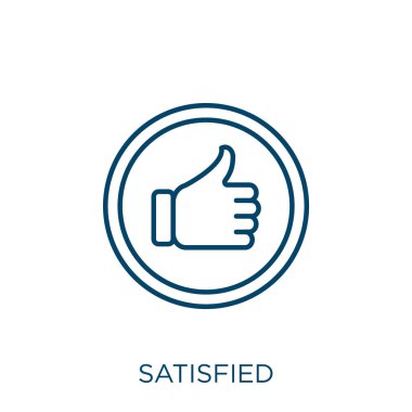 tatmin simgesi. Beyaz arkaplanda izole edilmiş ince doğrusal taslak simgesi. Satır vektörü tatmin işareti, ağ ve mobil sembolü