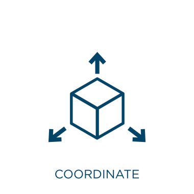 Koordinat simgesi. Beyaz arkaplanda ince doğrusal dış hat simgesi izole edildi. Çizgi vektör koordinat işareti, ağ ve mobil sembolü