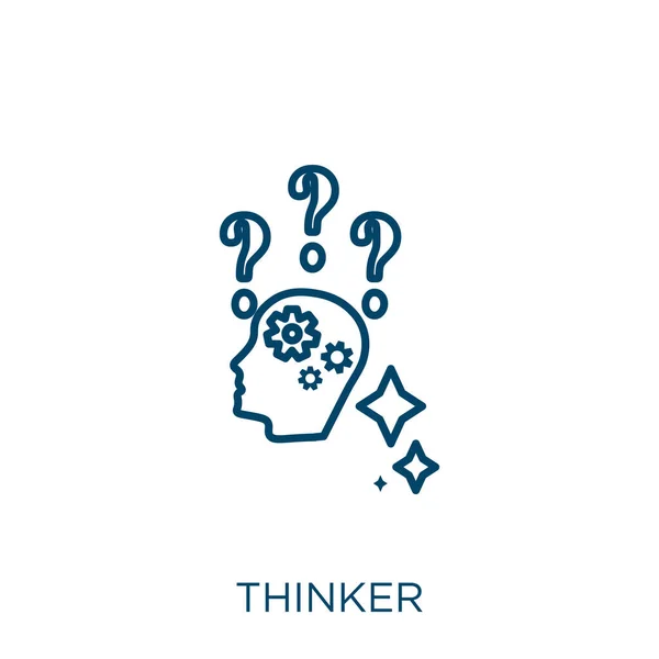 Thinker Icon Thin Linear Thinker Outline Icon Isolated White Background — Stock Vector