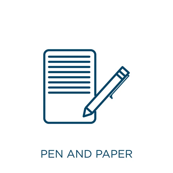 Ручка Значок Бумаги Тонкая Линейная Ручка Иконка Контура Бумаги Изолированы — стоковый вектор