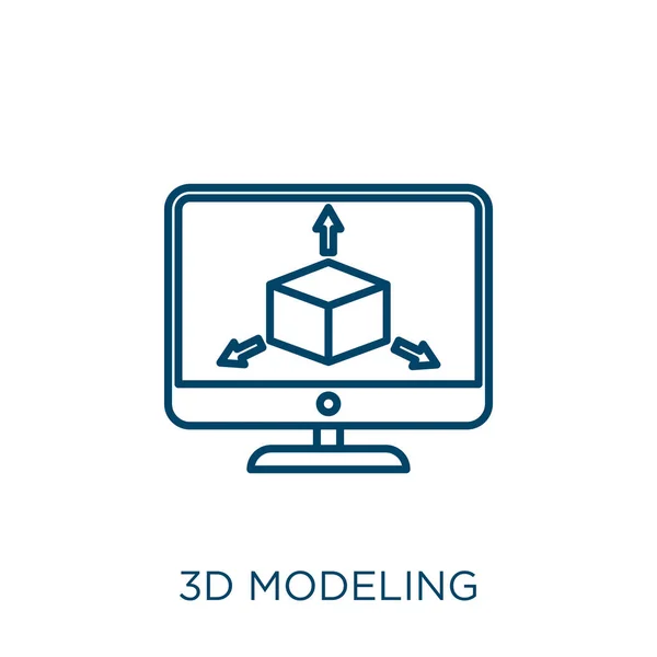 3D造型图标 细线性三维造型轮廓图标孤立于白色背景 线向量3D建模符号 网络和移动符号 — 图库矢量图片