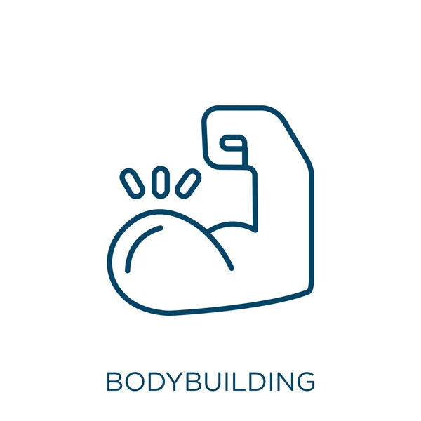 Εικονίδιο Bodybuilding Λεπτή Γραμμική Εικόνα Περίγραμμα Bodybuilding Απομονώνονται Λευκό Φόντο — Διανυσματικό Αρχείο