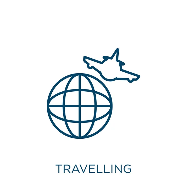 Travelling Icon Thin Linear Travelling Outline Icon Isolated White Background — Stock Vector