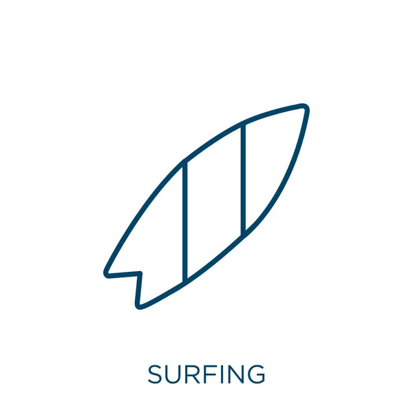 サーフィンのアイコン 白い背景に隔離された細い線形サーフィンアウトラインアイコン ラインベクトルサーフィンの記号 ウェブとモバイル用のシンボル — ストックベクタ