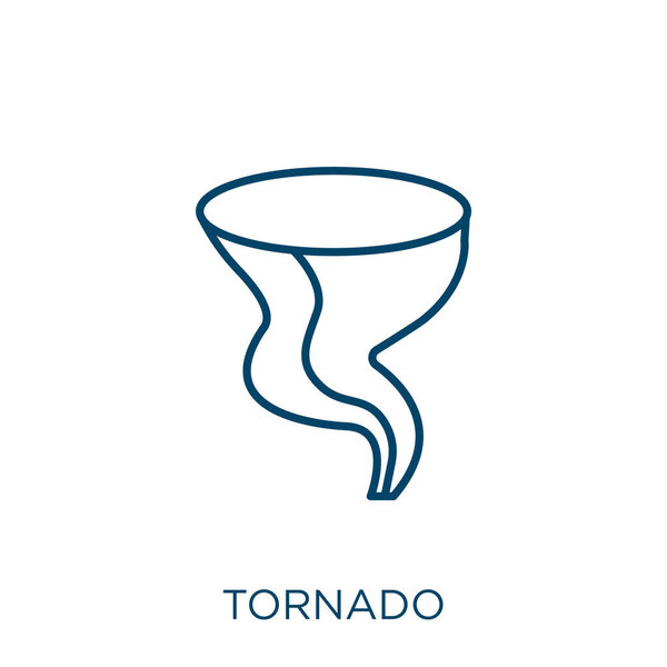 tornado icon. Thin linear tornado outline icon isolated on white background. Line vector tornado sign, symbol for web and mobile