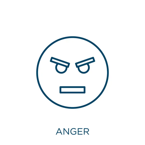 怒りのアイコン 白い背景に孤立した細い線状の怒りの輪郭アイコン ラインベクトル怒り記号 ウェブとモバイル用のシンボル — ストックベクタ