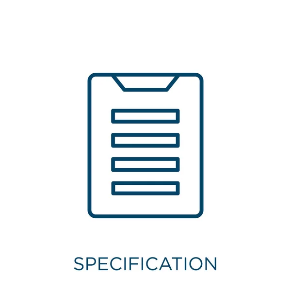 Specificatie Icoon Dunne Lineaire Specificatie Schets Pictogram Geïsoleerd Witte Achtergrond — Stockvector
