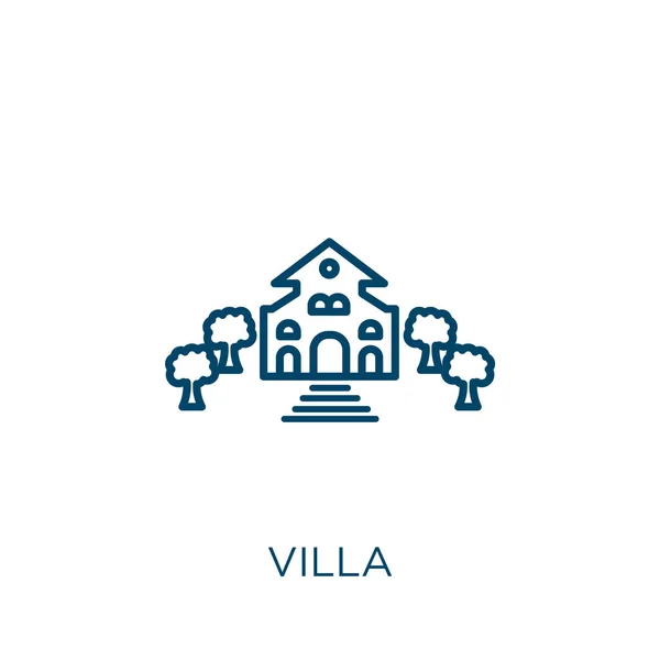 Icono Villa Icono Delgada Villa Lineal Contorno Aislado Sobre Fondo — Vector de stock