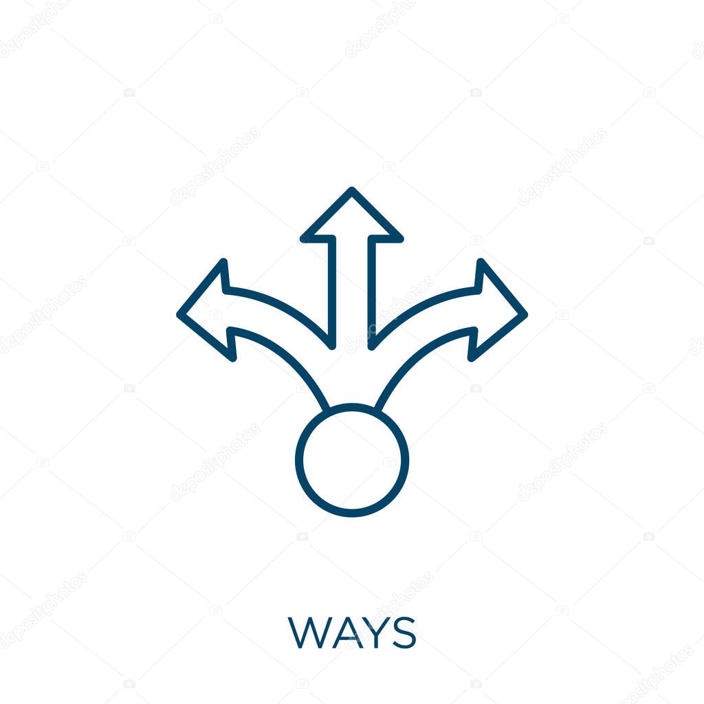 ways icon. Thin linear ways outline icon isolated on white background. Line vector ways sign, symbol for web and mobile