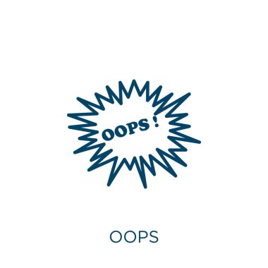 Eyvah ikonu. İnce doğrusal oops ana hatları simgesi beyaz arkaplanda izole. Çizgi vektörü oops işareti, ağ ve mobil sembolü