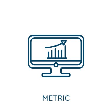 metrik simge. Beyaz arkaplanda izole edilmiş ince doğrusal metrik dış hat simgesi. Çizgi vektör metrik işareti, ağ ve mobil sembolü