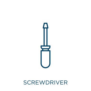 tornavida simgesi. Beyaz arkaplanda ince doğrusal tornavida ana hatları simgesi izole edildi. Çizgi vektör tornavida işareti, ağ ve mobil sembolü