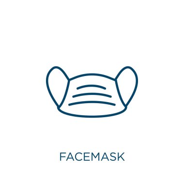 Yüz maskesi ikonu. İnce doğrusal yüz maskesi dış hat simgesi beyaz arkaplanda izole edildi. Çizgi vektör yüz maskesi işareti, ağ ve mobil simgesi