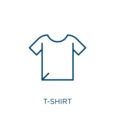Tişört ikonu. Beyaz arkaplanda izole edilmiş ince doğrusal t-shirt taslak simgesi. Çizgi vektör t-shirt işareti, ağ ve mobil sembolü