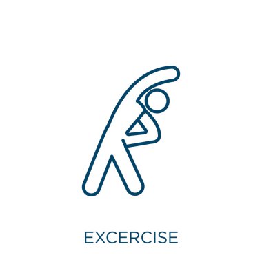 alıştırma ikonu. Beyaz arkaplanda izole edilmiş ince doğrusal egzersiz ana hatları simgesi. Satır vektör alıştırma işareti, ağ ve mobil sembolü