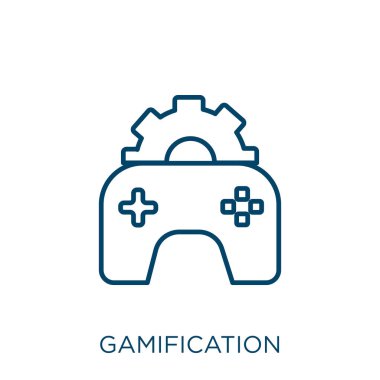 gamifikasyon simgesi. Beyaz arkaplanda izole edilmiş ince doğrusal gamification outline simgesi. Satır vektör Gamification işareti, ağ ve mobil sembolü
