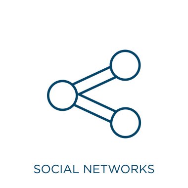 Sosyal ağlar simgesi. Beyaz arkaplanda izole edilmiş ince doğrusal sosyal ağlar ana hatları simgesi. Çizgi vektörü sosyal ağlar işareti, ağ ve mobil sembolü