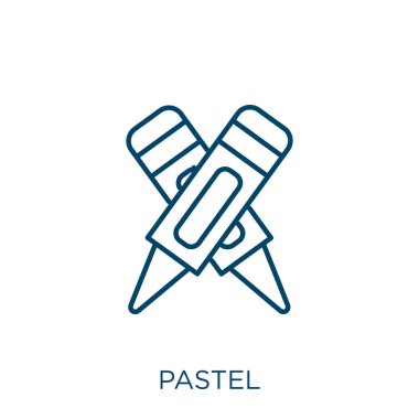 Pastel ikon. Beyaz zemin üzerinde izole edilmiş ince doğrusal pastel dış hat simgesi. Çizgi vektör pastel işareti, ağ ve mobil sembolü