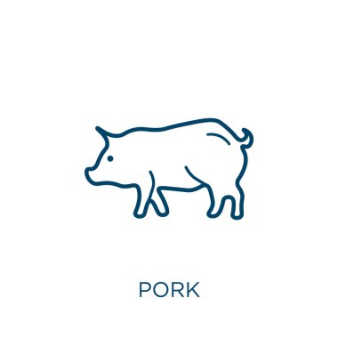 Domuz ikonu. Beyaz arkaplanda izole edilmiş ince doğrusal domuz çizgisi ikonu. Çizgi vektör domuz işareti, ağ ve mobil sembolü