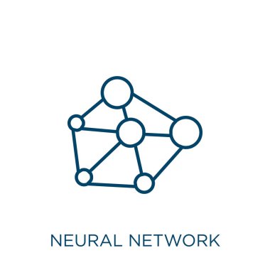 Sinirsel ağ simgesi. Beyaz arkaplanda izole edilmiş ince doğrusal sinirsel ağ ana hatları simgesi. Çizgi vektör sinirsel ağ işareti, ağ ve mobil sembolü